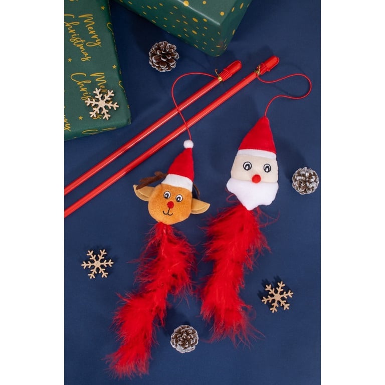 Santa & Rudolph Glitter Cat Teaser - Sparkling Holiday Fun for Cats