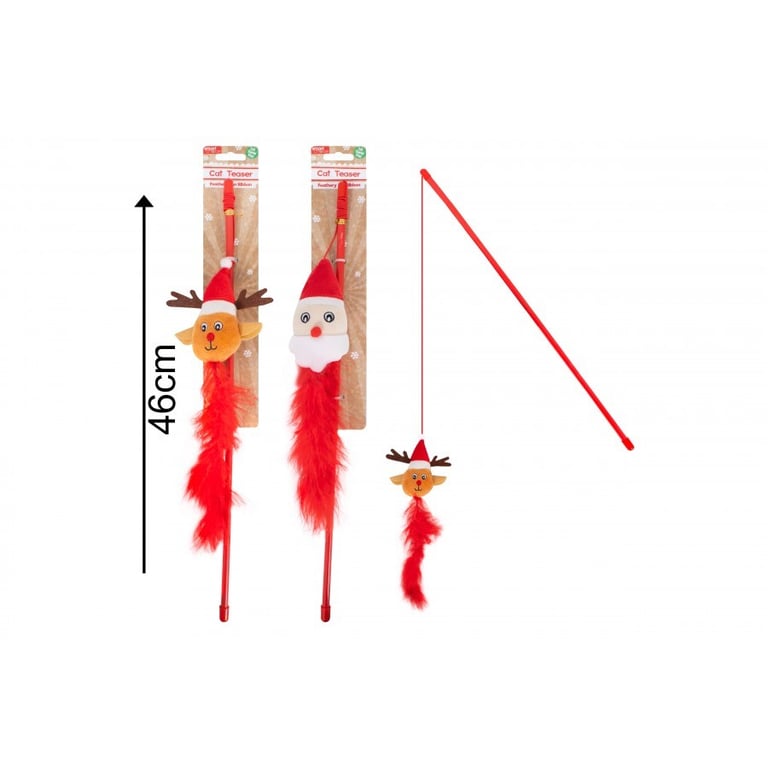 Santa & Rudolph Glitter Cat Teaser - Sparkling Holiday Fun for Cats