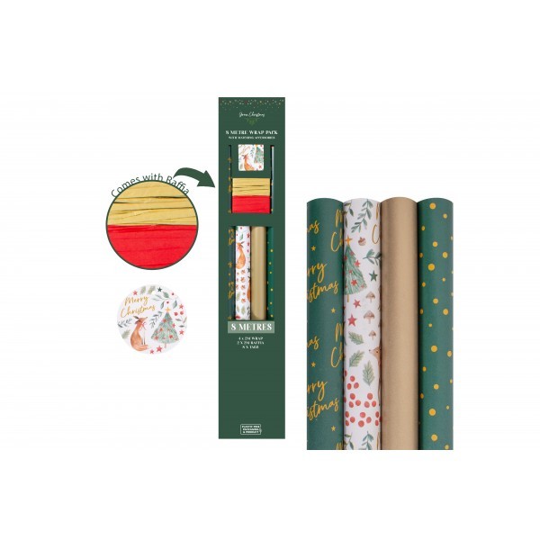8m Green Christmas Gift Wrap - Holiday Wrapping Paper Roll for Home Decor Supplies
