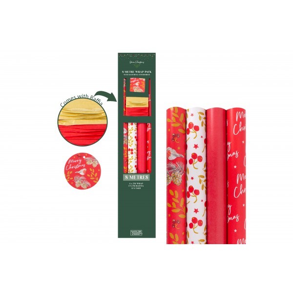 Raspberry Gift Wrap Pack - 8m Home Decor Wedding Gift Wrapping Paper