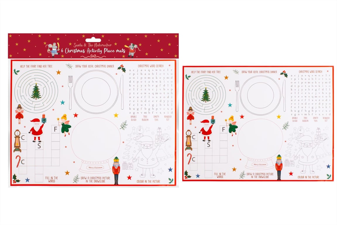 Santa & The Nutcracker Activity Placemats for Kids - Holiday Mealtime Fun