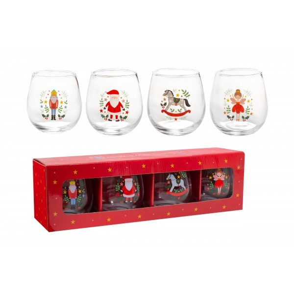 Santa & The Nutcracker 4-Piece Glassware Set - Holiday Home Decor Essentials