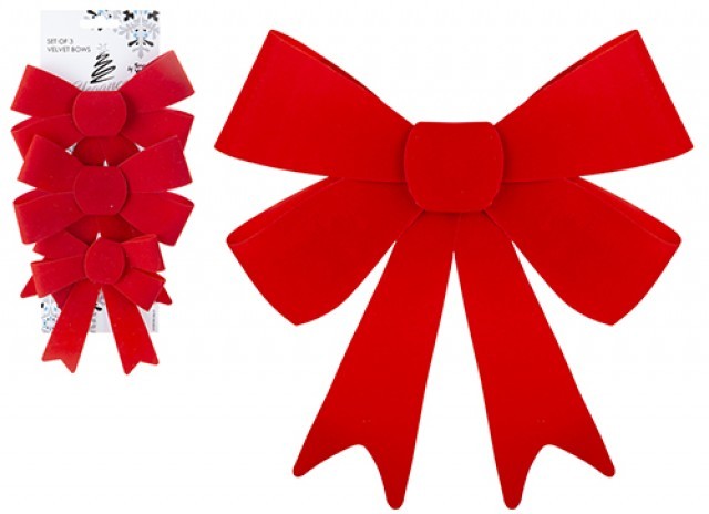 Set of 3 Red Velvet Bows - Decorative Hair Ties for Fashion and Home Decor