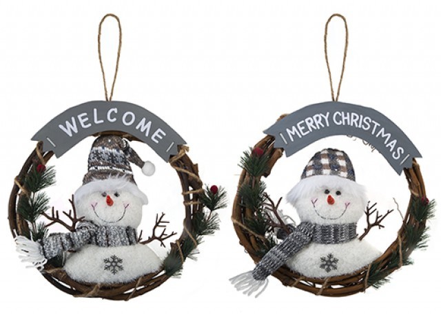 Fabric Snowman Wreath - Assorted Colors, Hanging Home Decor Decoration