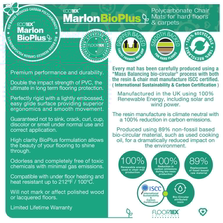 Ecotex BioPlus Polycarbonate Chair Mat - Eco Friendly, Carbon Neutral, 40 Year Warranty