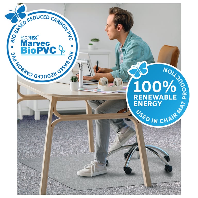 Floortex Ecotex BioPVC Carbon Neutral Chair Mat - Eco Friendly 90x120cm Carpet Protector for Ergonomic Office Use