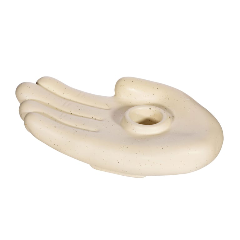 Stoneware Hand Candle Holder - Soft Grey Round Design
