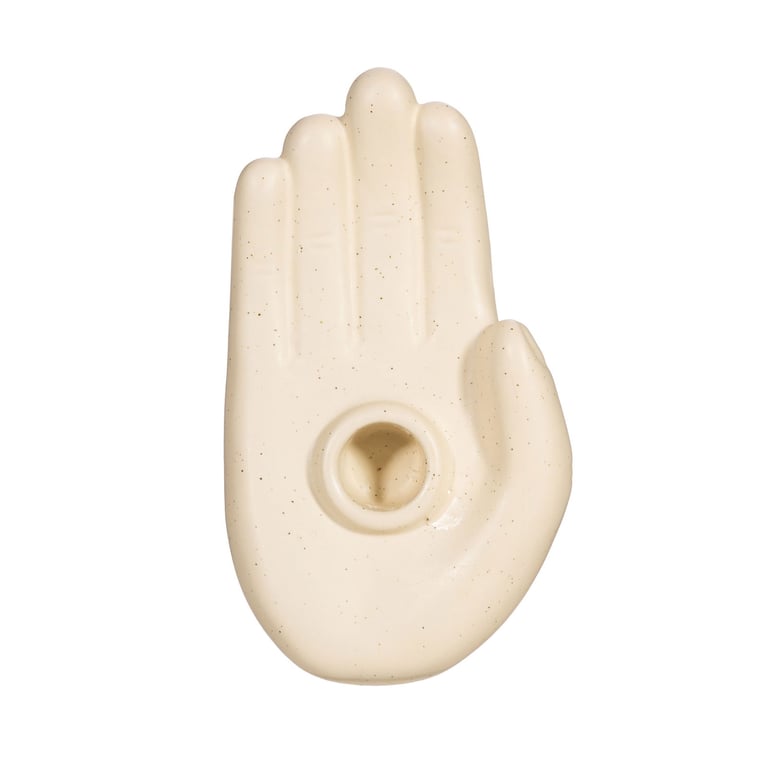 Stoneware Hand Candle Holder - Soft Grey Round Design