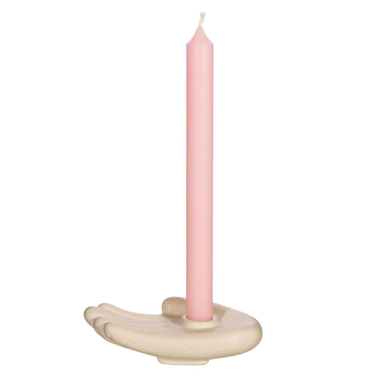 Stoneware Hand Candle Holder - Soft Grey Round Design