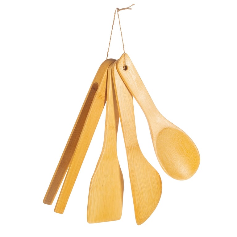 Bamboo Kitchen Utensils Set - Eco-Friendly Cooking Essentials in Natural Brown