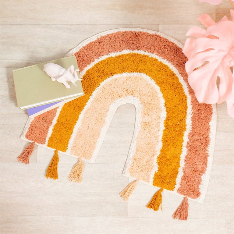 Earth Rainbow Rug With Boho Tassels - Soft Cotton Design For Baby Nursery or First Bedroom