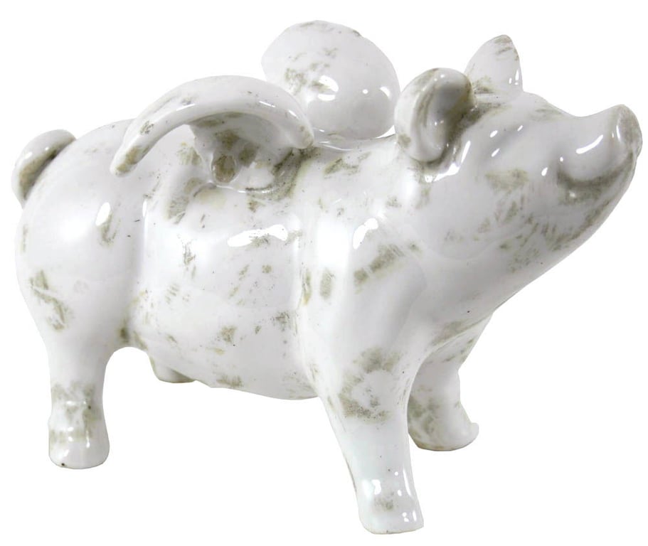 Small Ceramic Flying Pig - Hand Finished Aged Finish Home Decor Gift