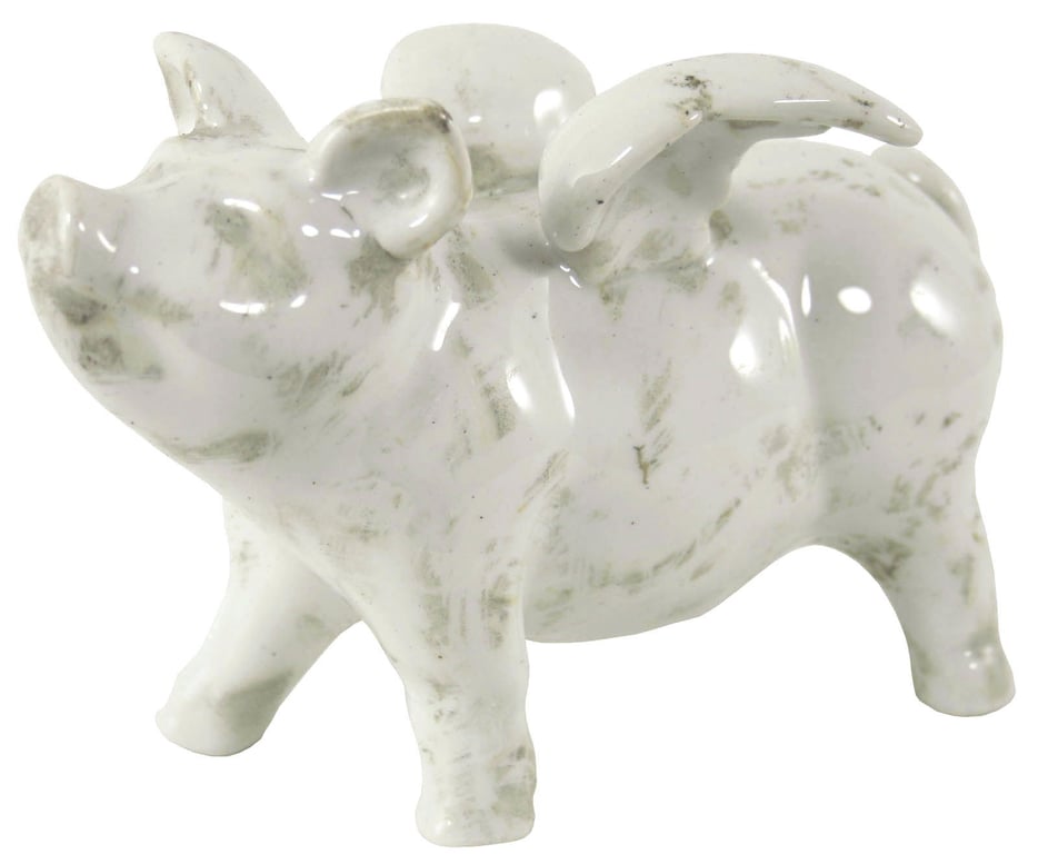 Small Ceramic Flying Pig - Hand Finished Aged Finish Home Decor Gift