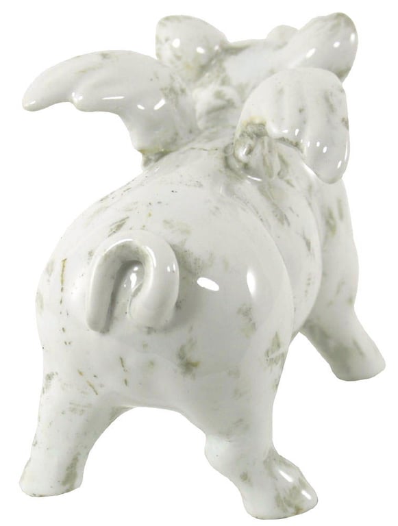 Small Ceramic Flying Pig - Hand Finished Aged Finish Home Decor Gift