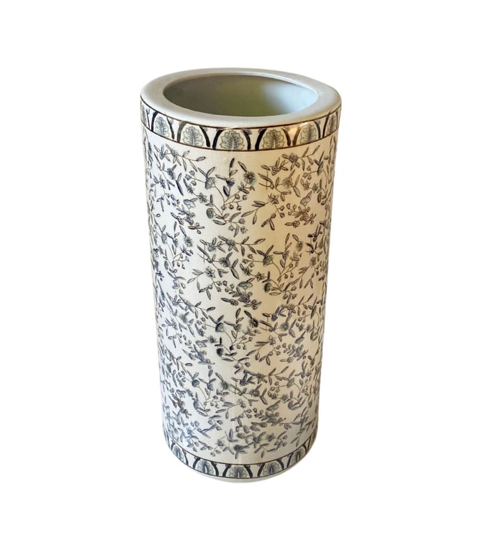 Blue Ditsy Print Ceramic Umbrella Stand - Antique Effect Crackle Finish