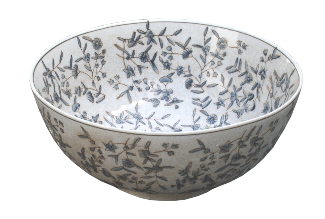 Grey Ceramic Ditsy Print Bowl with Antique Crackle Effect and Gloss Finish