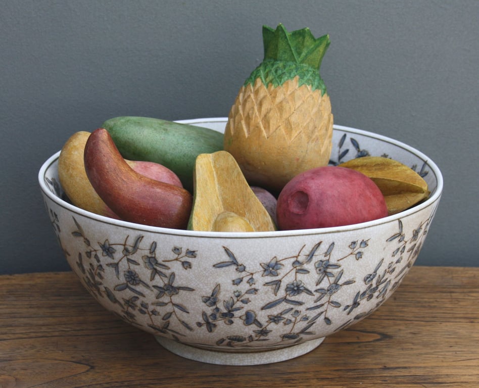 Grey Ceramic Ditsy Print Bowl with Antique Crackle Effect and Gloss Finish