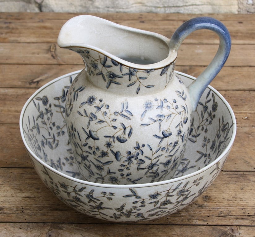 Blue and White Ditsy Print Ceramic Jug with Antique Crackle Effect Home Decor Ornament