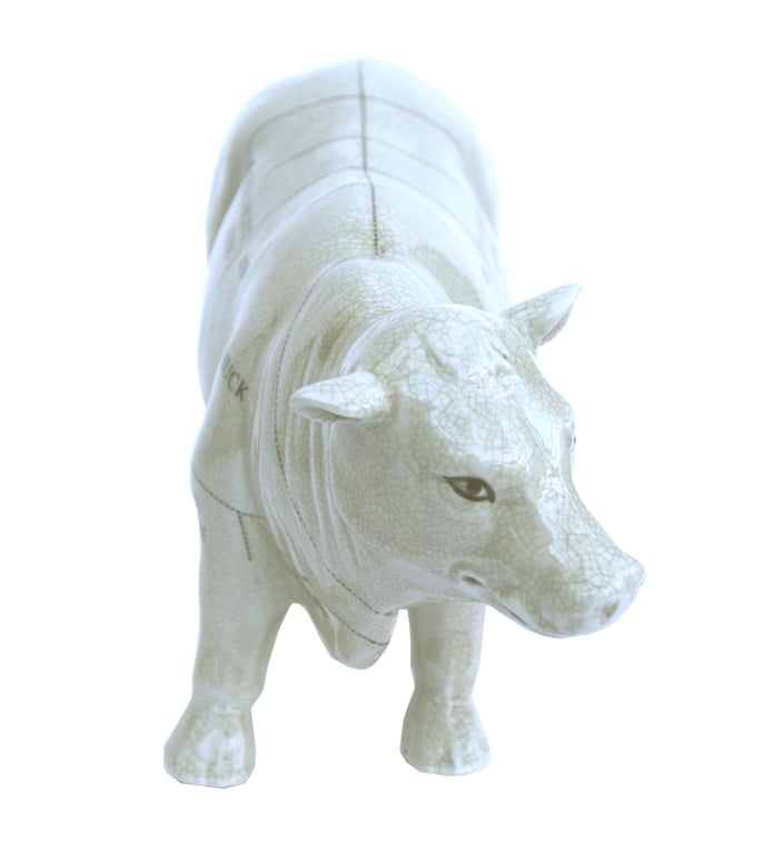 Ceramic Cow Ornament - Meat Cut Design, Aged Crackle Finish, 29cm Kitchen Decoration