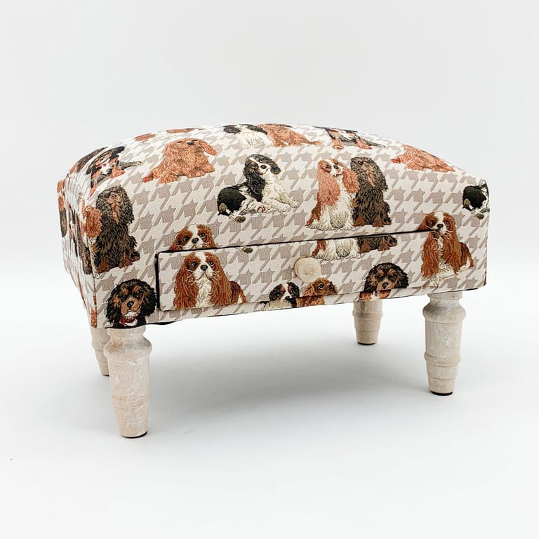 Dog Fabric Footstool with Drawer - Storage and Stylish Dog Furniture