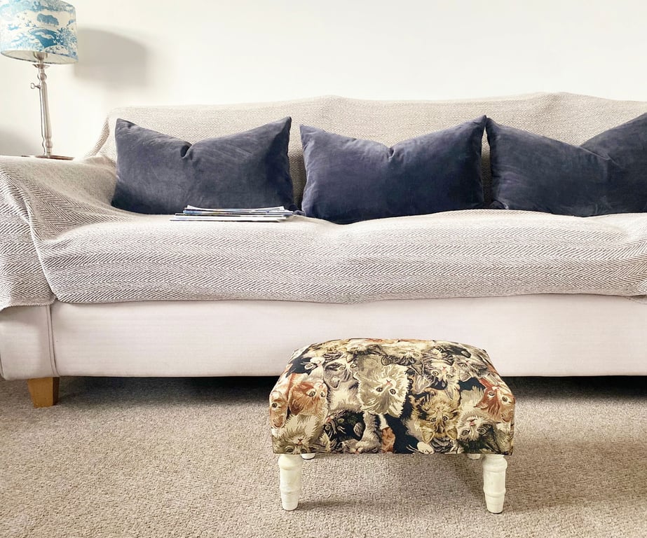 Cat Fabric Footstool with Drawer - Sturdy Storage Footrest for Home Decor