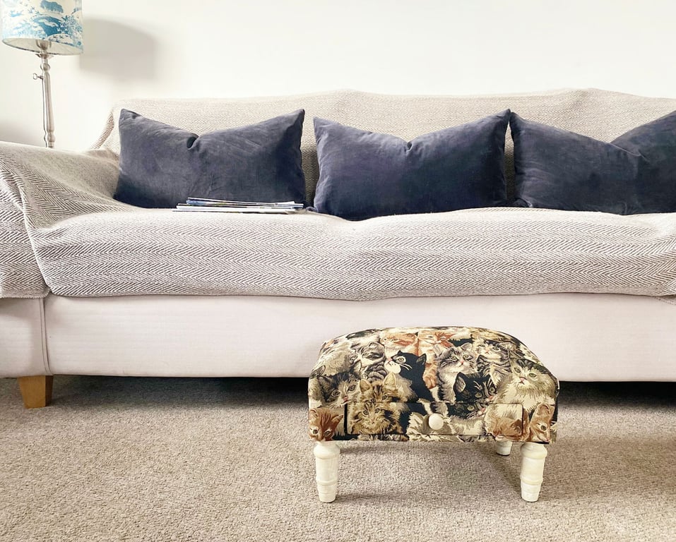 Cat Fabric Footstool with Drawer - Sturdy Storage Footrest for Home Decor