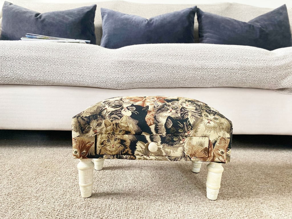 Cat Fabric Footstool with Drawer - Sturdy Storage Footrest for Home Decor