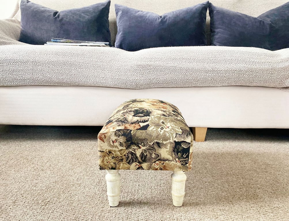 Cat Fabric Footstool with Drawer - Sturdy Storage Footrest for Home Decor