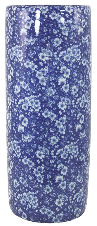 Vintage Blue & White Daisies Ceramic Umbrella Stand with Distressed Finish - Home Decor