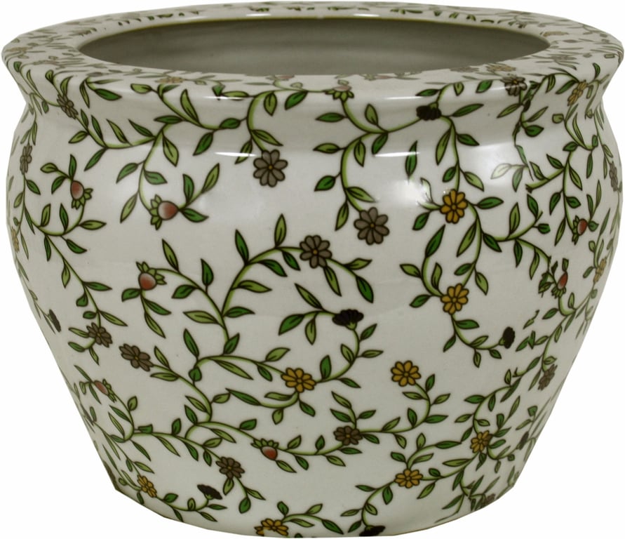 Ceramic Vintage Green Floral Planter - Frost Resistant Garden & Indoor Container