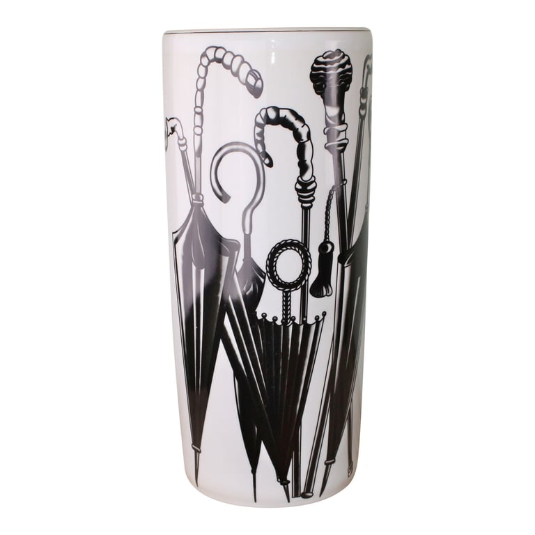 Black & White Ceramic Umbrella Stand - Distressed Vintage Design Holder