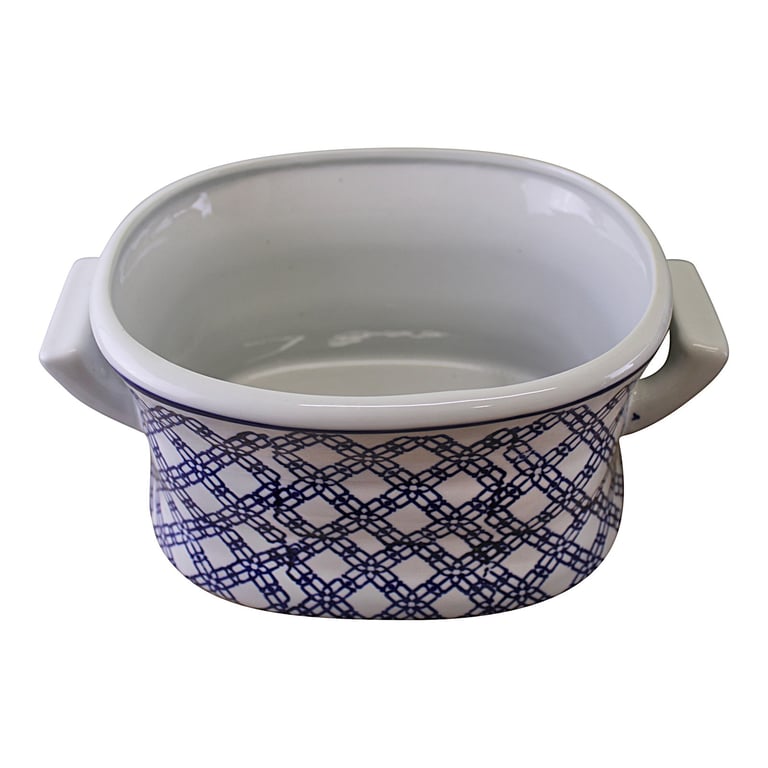 Vintage Blue & White Geometric Ceramic Footbath Planters Set of 2