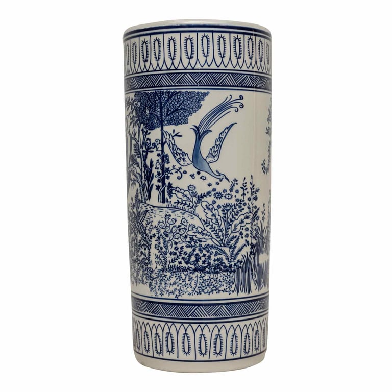 Monet Blue & White Bountiful Garden Umbrella Stand - Elegant Bird-Inspired Decor for Home and Conservatory