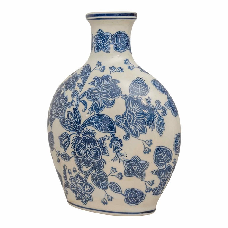 Blue and White Anemone Floral Hand Painted Table Vase