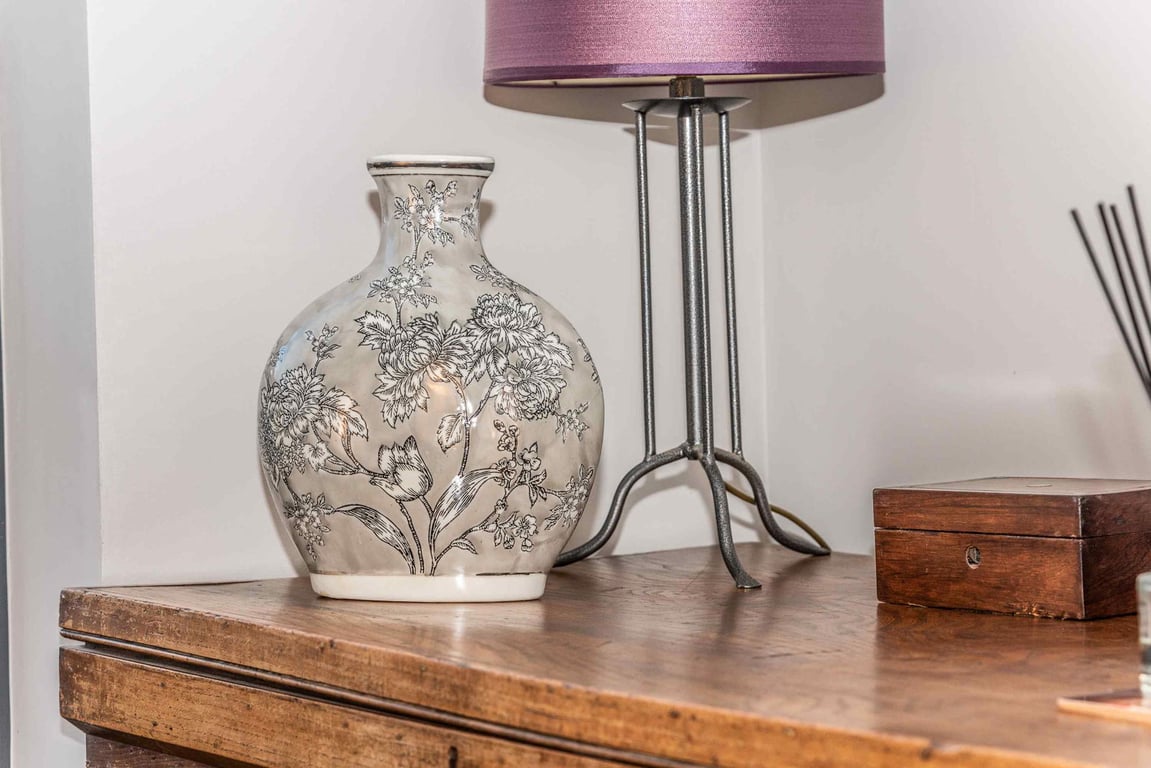 Grey & White Peony Floral Bottle Vase - Elegant Home Decor Accent