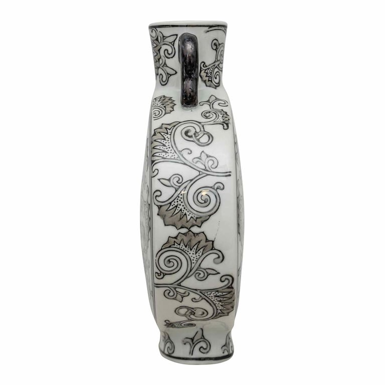 Angel Trumpet Hand Painted Black & White Floral Vase