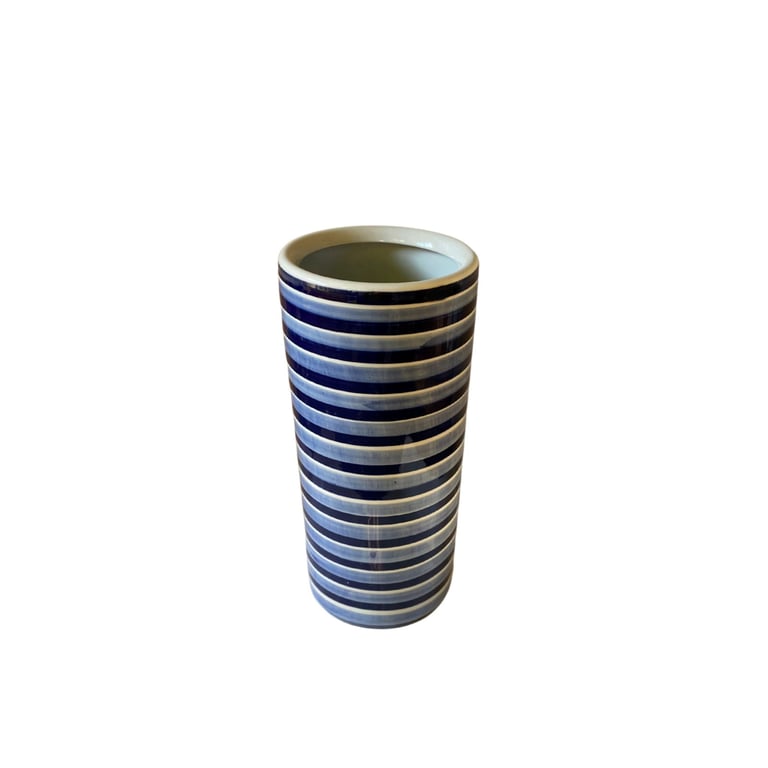 Blue and White Horizontal Striped Ceramic Umbrella Stand - 15cm Internal Diameter Holder