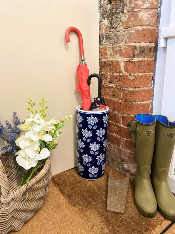 Blue White Flower Ceramic Umbrella Stand - Hallway Organizer and Indoor Storage