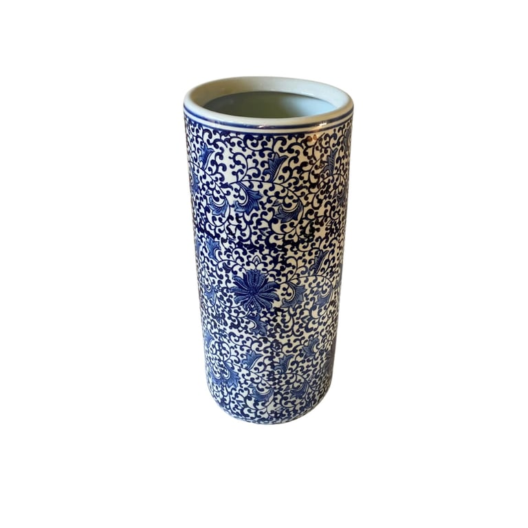 White Floral Print Ceramic Umbrella Stand for Home Organization and Hallway Decor