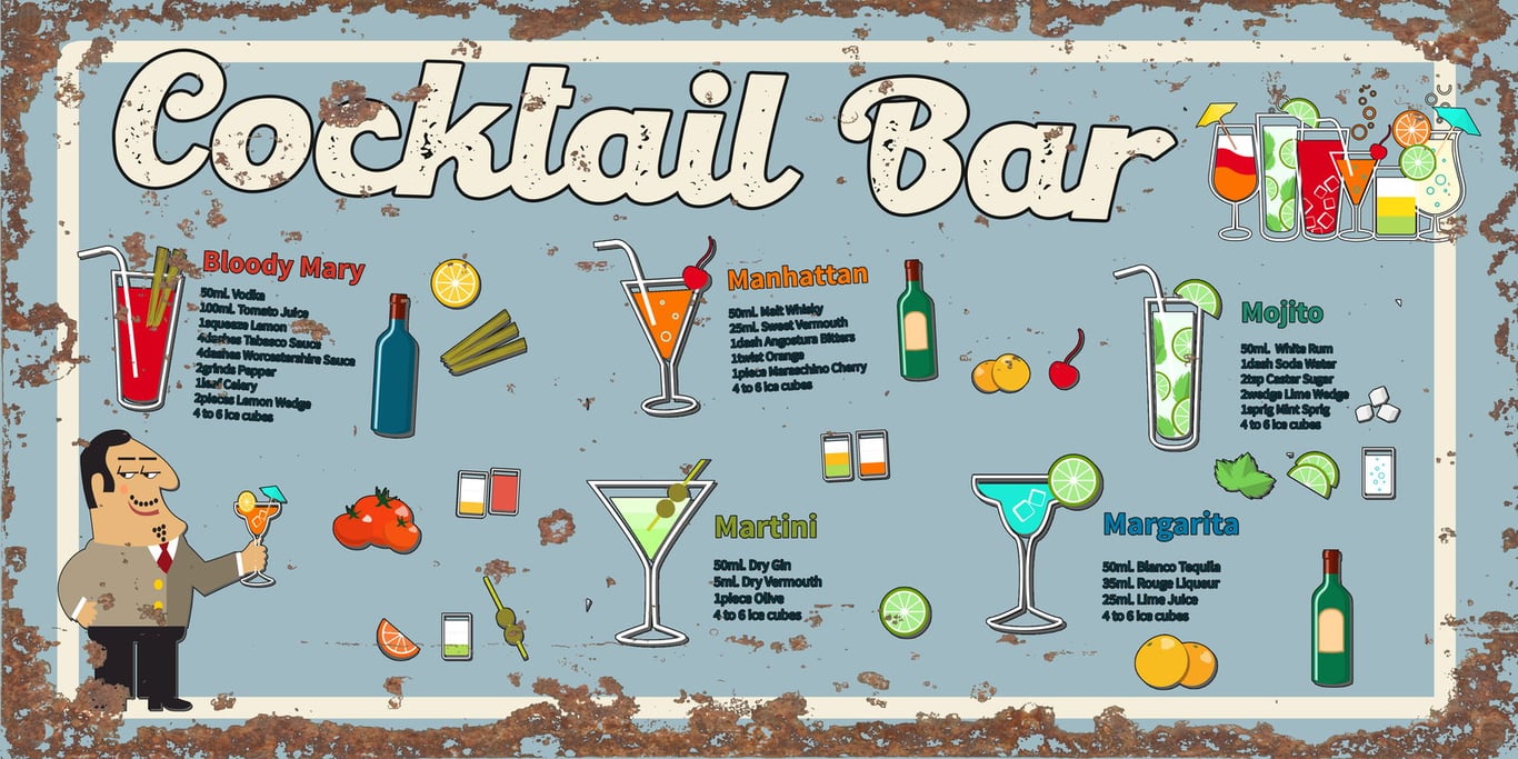 Vintage Metal Cocktail Bar Sign - Reproduction Vintage Design, Indoor/Outdoor Use