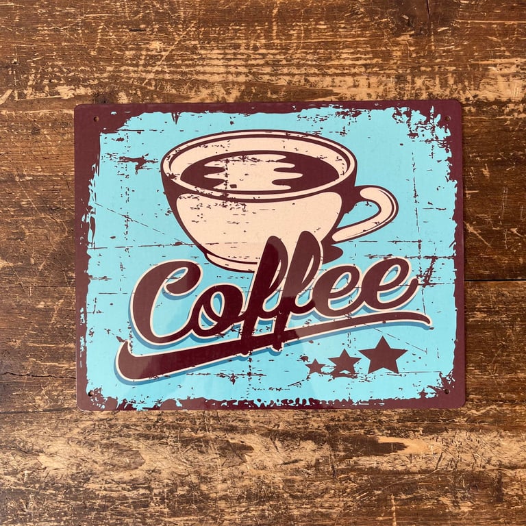 Vintage Metal Retro Coffee Sign - UK Made Aluminium Home Decor Wall Art