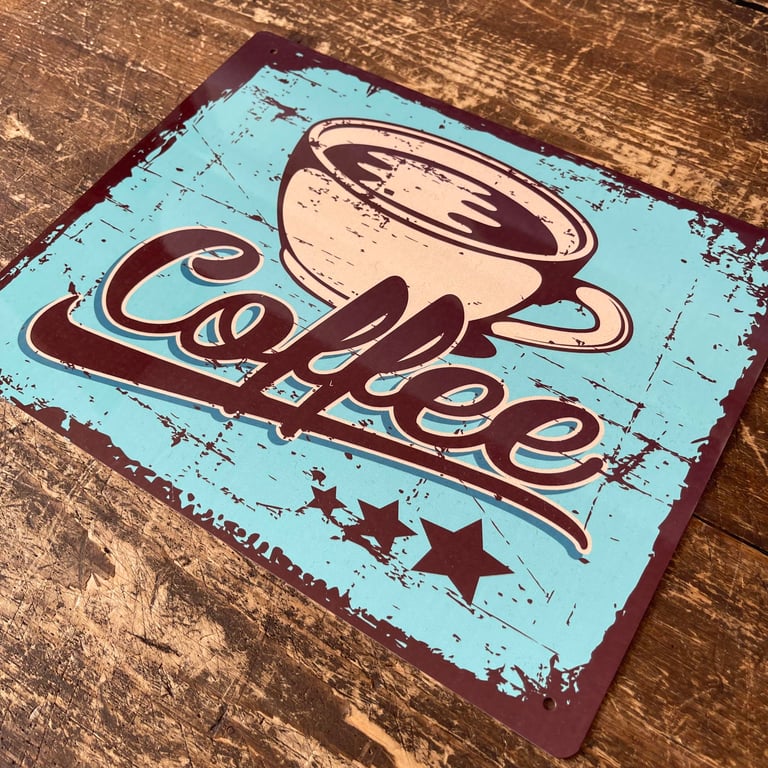 Vintage Metal Retro Coffee Sign - UK Made Aluminium Home Decor Wall Art