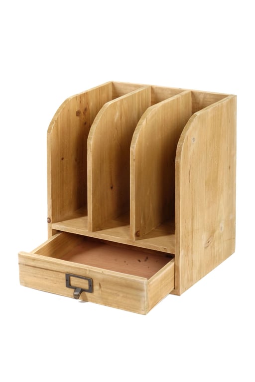Wooden Desk File with Drawer and Compartments - Office Organizer