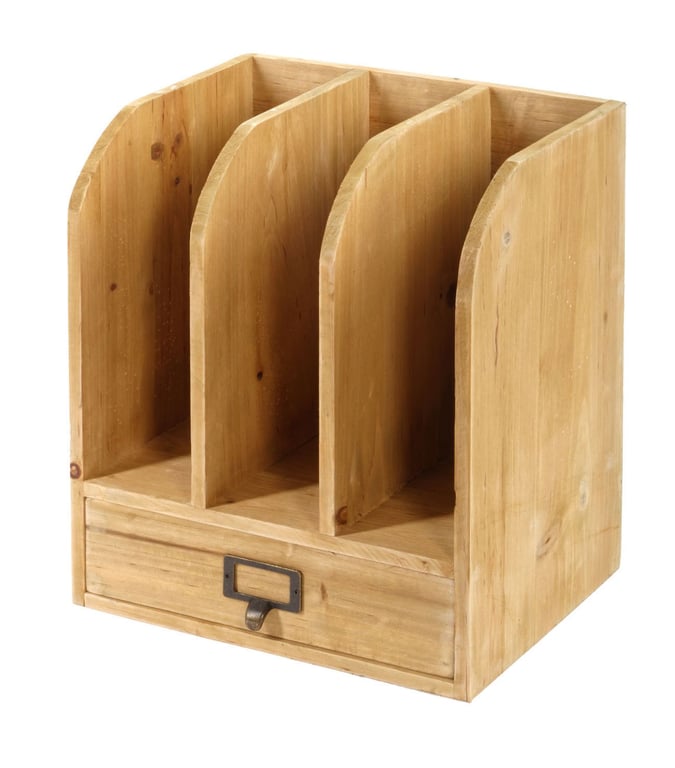 Wooden Desk File with Drawer and Compartments - Office Organizer