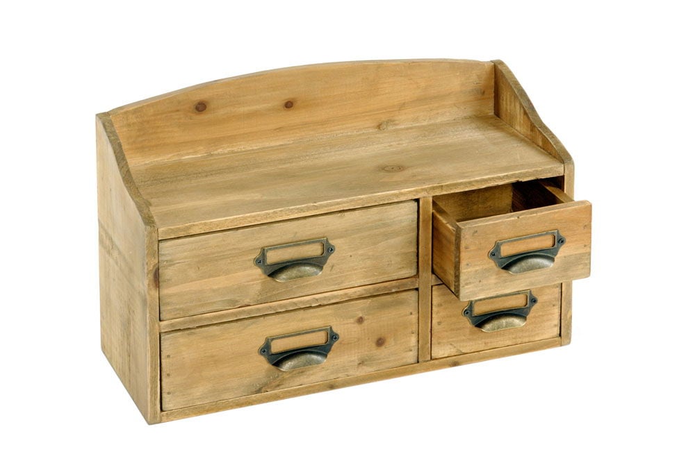 Shabby Chic Small Wooden 4 Drawer Cabinet Office & Kitchen Organizer