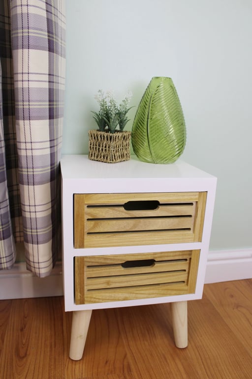 Compact 2 Drawer Unit with Removable Legs - White Wood Storage Furniture