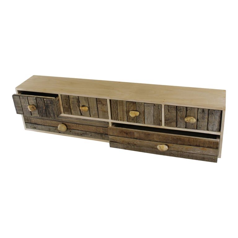 Driftwood Effect 6 Drawer Unit - Bathroom Storage with Pebble Handles and Wall Mount Option
