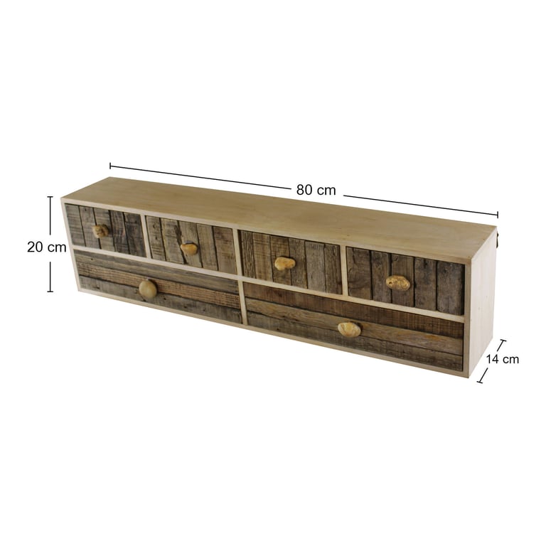 Driftwood Effect 6 Drawer Unit - Bathroom Storage with Pebble Handles and Wall Mount Option