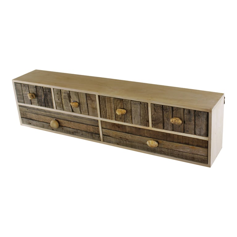 Driftwood Effect 6 Drawer Unit - Bathroom Storage with Pebble Handles and Wall Mount Option