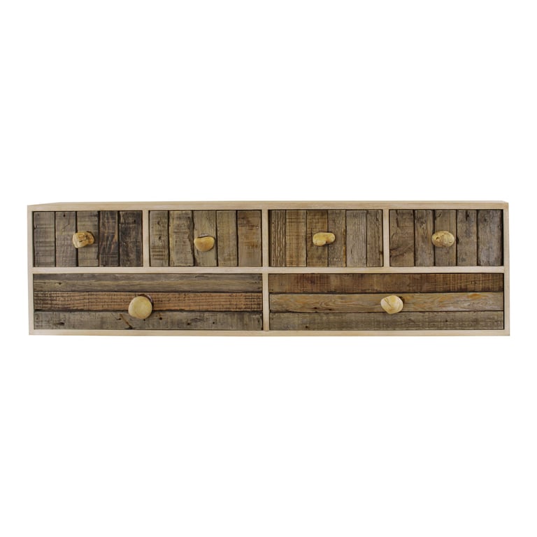 Driftwood Effect 6 Drawer Unit - Bathroom Storage with Pebble Handles and Wall Mount Option